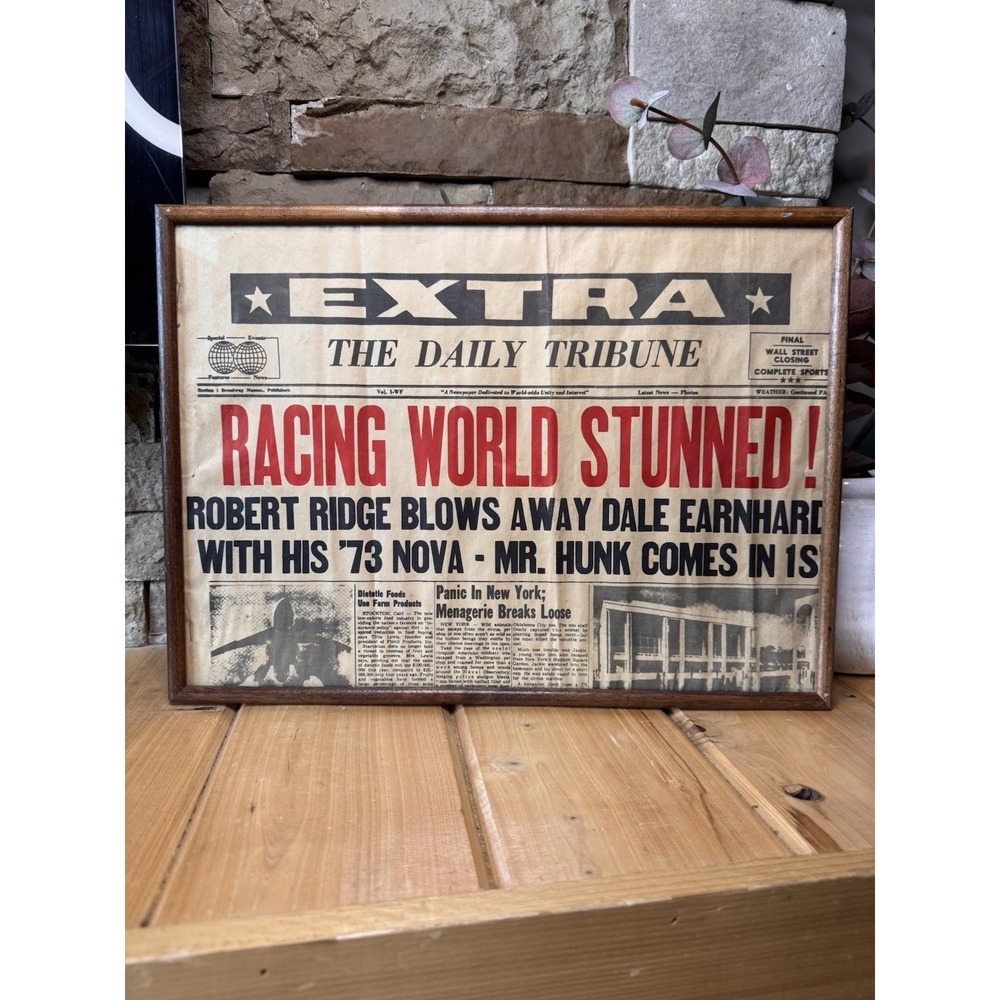 Vintage Dale Earnhardt Fake Newspaper Article Framed NASCAR Collectible